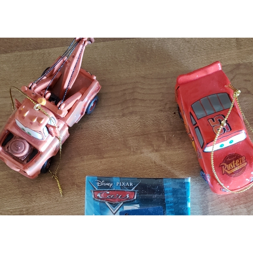 New 2 Pixar Cars  Mater and Lightening McQueen Ornaments